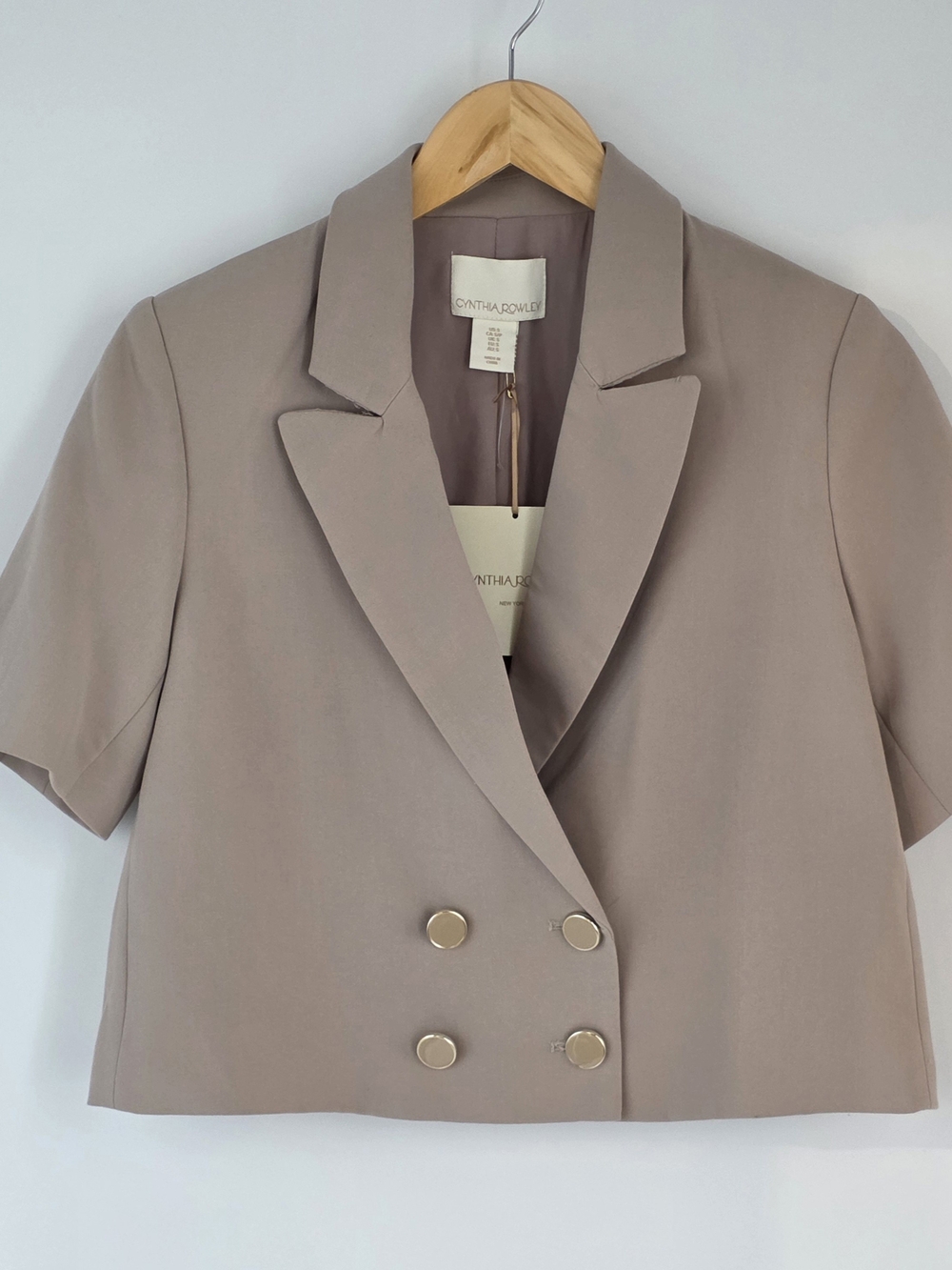 Cynthia Rowley Taupe Short Sleeve Double Breasted Cropped Blazer Size Small